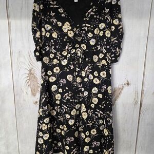 LC Lauren Conrad Black Dress with Yellow Floral Pattern